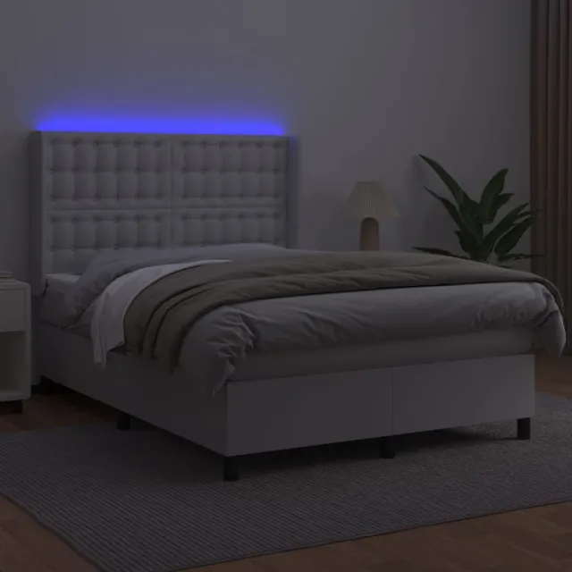 Sommier à lattes de lit matelas LED Blanc 140x190 cm Similicuir