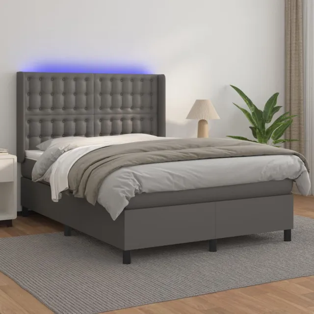 Sommier à lattes de lit matelas LED Gris 140x190cm Similicuir