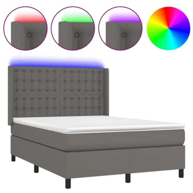Sommier à lattes de lit matelas LED Gris 140x190cm Similicuir