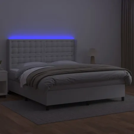 Sommier à lattes de lit matelas LED Blanc 160x200 cm Similicuir