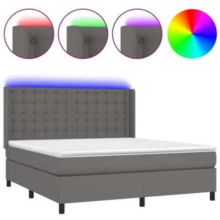 Sommier à lattes de lit matelas LED Gris 160x200 cm Similicuir 2