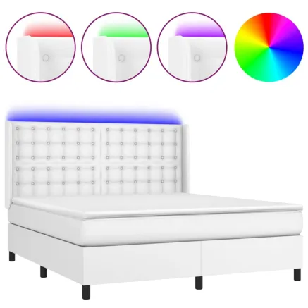 Sommier à lattes de lit matelas LED Blanc 180x200 cm Similicuir 2
