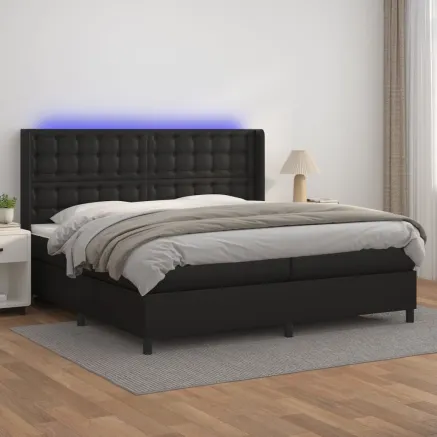 Sommier à lattes de lit matelas LED Noir 200x200cm Similicuir
