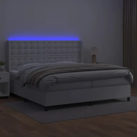 Sommier à lattes de lit matelas LED Blanc 200x200 cm Similicuir