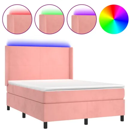Sommier à lattes de lit matelas et LED Rose 140x200 cm Velours 2