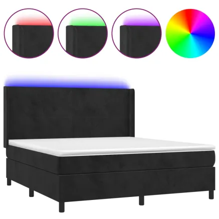 Sommier à lattes de lit matelas et LED Noir 160x200 cm Velours 2