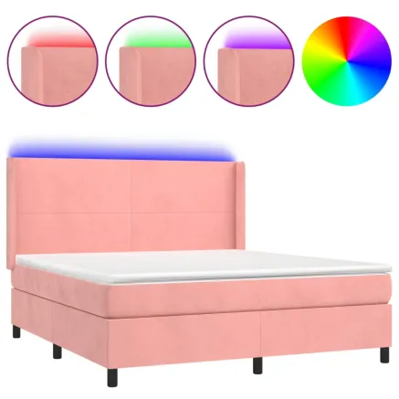 Sommier à lattes de lit matelas et LED Rose 160x200 cm Velours 2