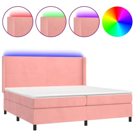 Sommier à lattes de lit matelas et LED Rose 200x200 cm Velours 2