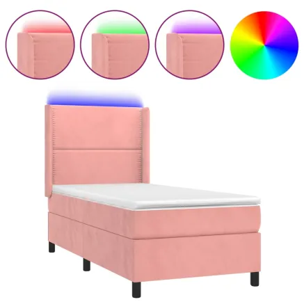 Sommier à lattes de lit matelas et LED Rose 90x200 cm Velours 2