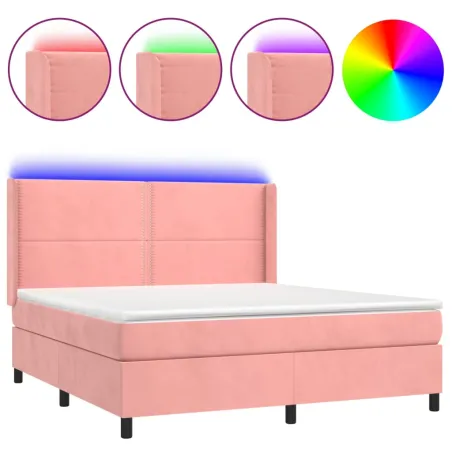 Sommier à lattes de lit matelas et LED Rose 160x200 cm Velours