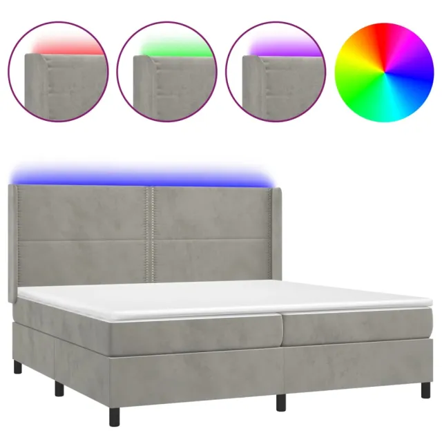 Sommier à lattes de lit matelas et LED Gris clair 200x200 cm
