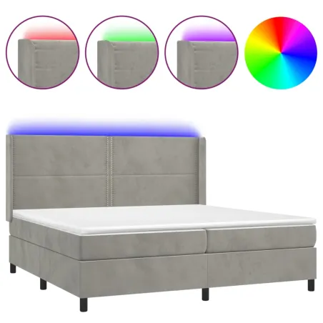 Sommier à lattes de lit matelas et LED Gris clair 200x200 cm