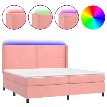 Sommier à lattes de lit matelas et LED Rose 200x200 cm Velours 2