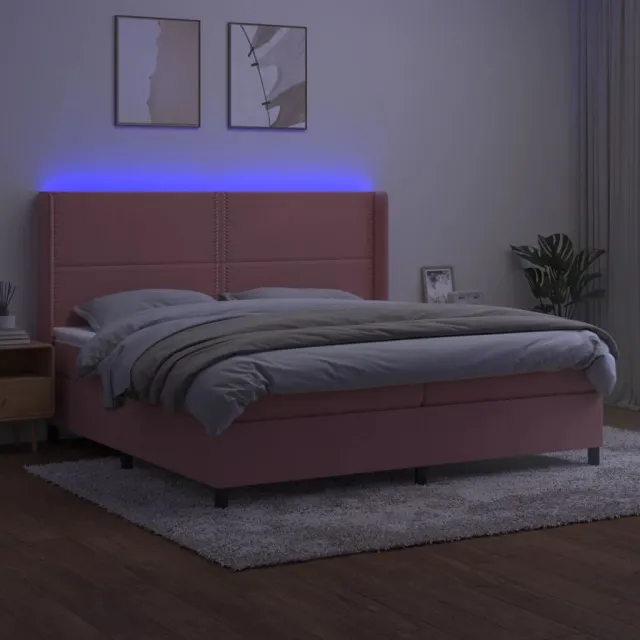 Sommier à lattes de lit matelas et LED Rose 200x200 cm Velours