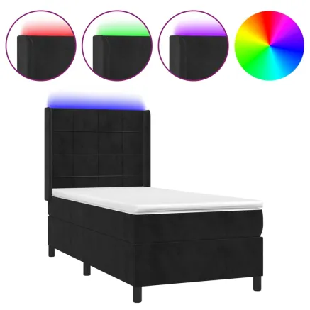 Sommier à lattes de lit matelas et LED Noir 90x190 cm Velours 2