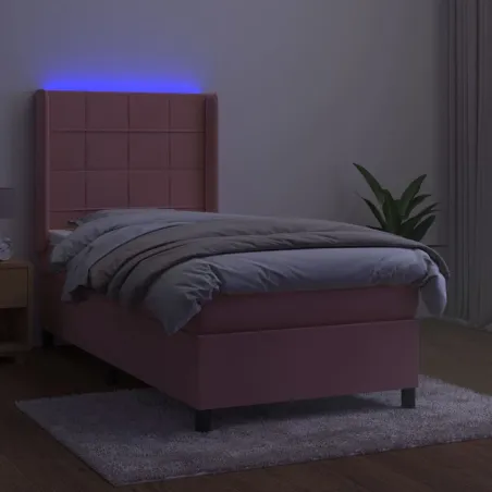 Sommier à lattes de lit matelas et LED Rose 90x190 cm Velours