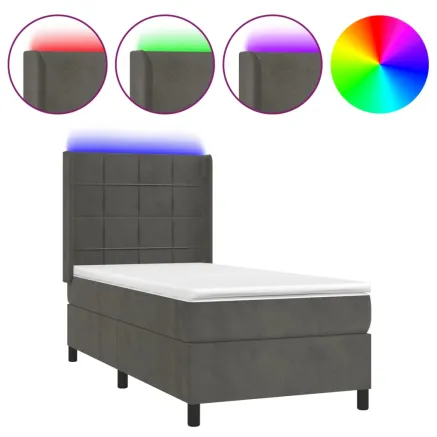 Sommier à lattes de lit matelas LED Gris foncé 90x200cm Velours 2