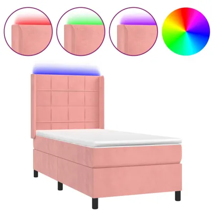 Sommier à lattes de lit matelas et LED Rose 100x200 cm Velours 2