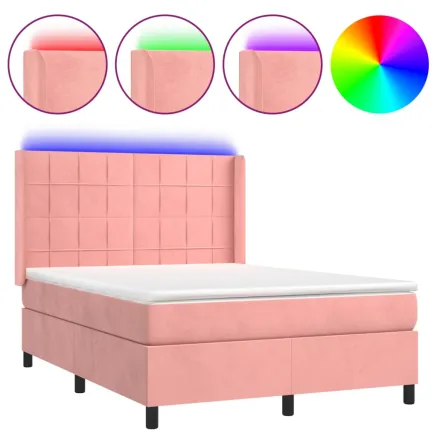 Sommier à lattes de lit matelas et LED Rose 140x190 cm Velours 2