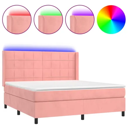 Sommier à lattes de lit matelas et LED Rose 160x200 cm Velours 2