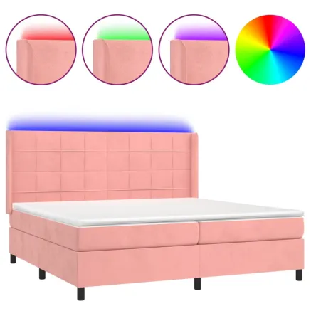 Sommier à lattes de lit matelas et LED Rose 200x200 cm Velours 2