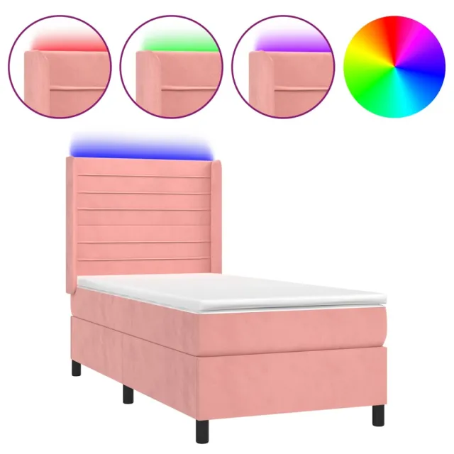Sommier à lattes de lit matelas et LED Rose 90x190 cm Velours