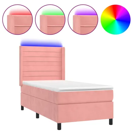 Sommier à lattes de lit matelas et LED Rose 90x200 cm Velours 2