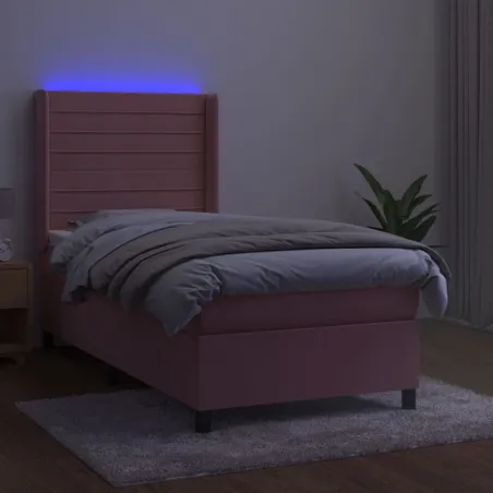 Sommier à lattes de lit matelas et LED Rose 90x200 cm Velours
