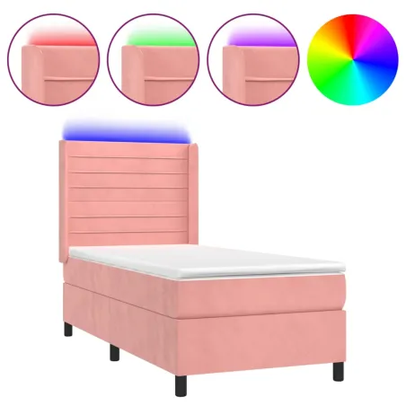 Sommier à lattes de lit matelas et LED Rose 100x200 cm Velours
