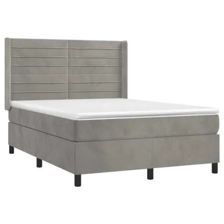 Sommier à lattes de lit matelas et LED Gris clair 140x190 cm