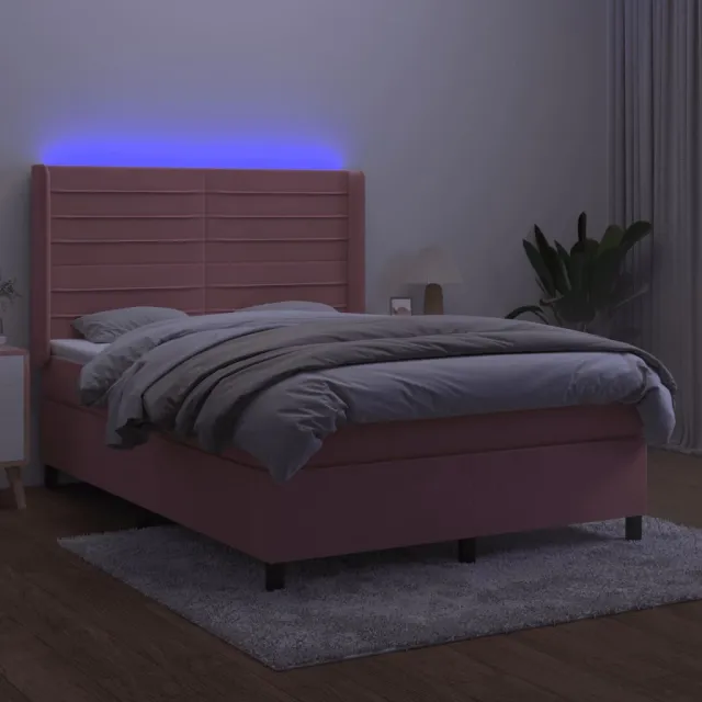 Sommier à lattes de lit matelas et LED Rose 140x190 cm Velours