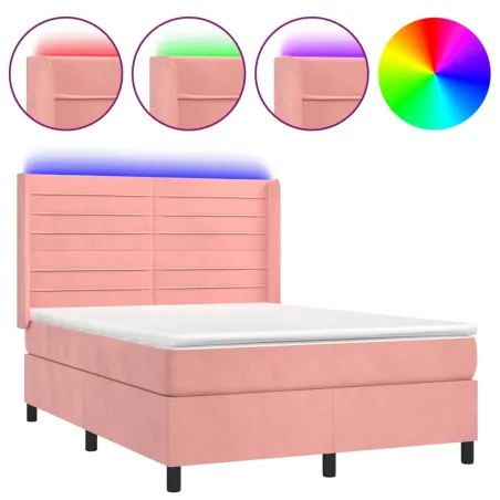 Sommier à lattes de lit matelas et LED Rose 140x200 cm Velours