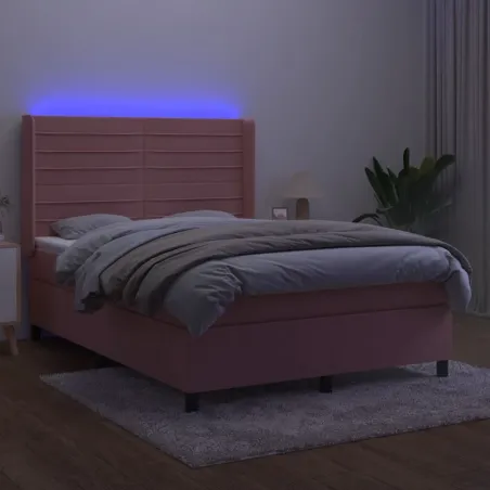 Sommier à lattes de lit matelas et LED Rose 140x200 cm Velours