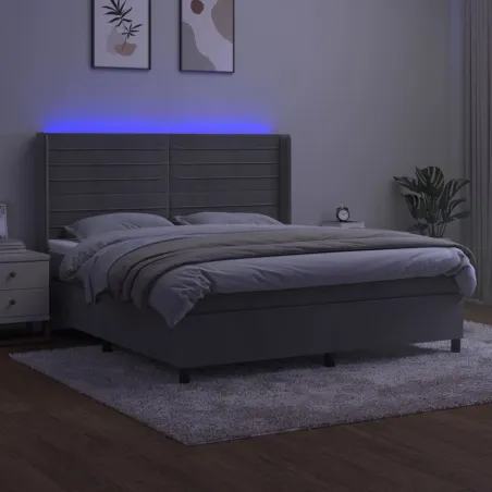 Sommier à lattes de lit matelas et LED Gris clair 180x200 cm