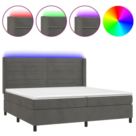 Sommier à lattes de lit matelas et LED Gris foncé 200x200 cm 2