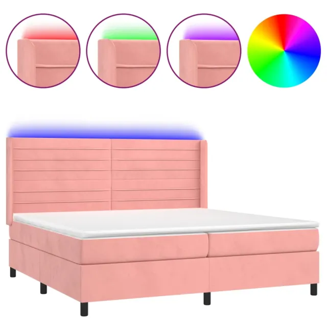 Sommier à lattes de lit matelas et LED Rose 200x200 cm Velours