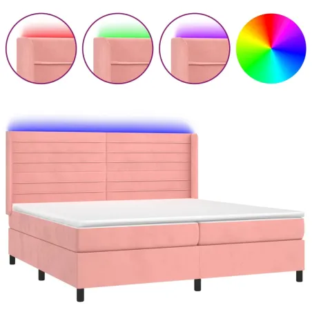 Sommier à lattes de lit matelas et LED Rose 200x200 cm Velours