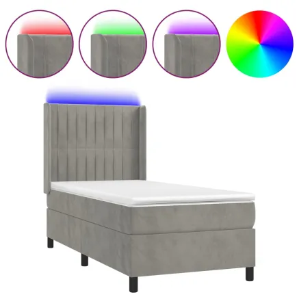 Sommier à lattes de lit matelas LED Gris clair 80x200cm Velours 2