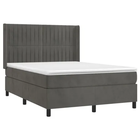 Sommier à lattes de lit matelas et LED Gris foncé 140x190 cm