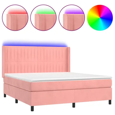 Sommier à lattes de lit matelas et LED Rose 160x200 cm Velours 2