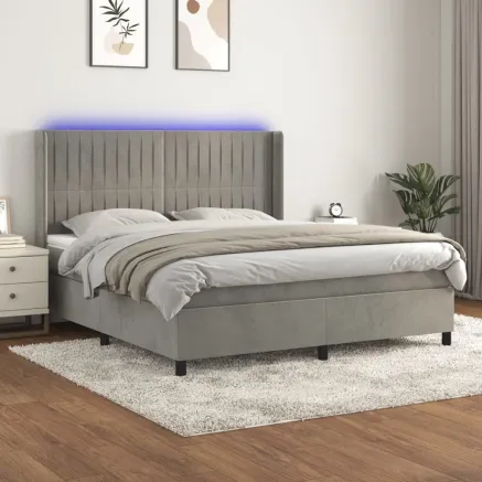 Sommier à lattes de lit matelas et LED Gris clair 180x200 cm