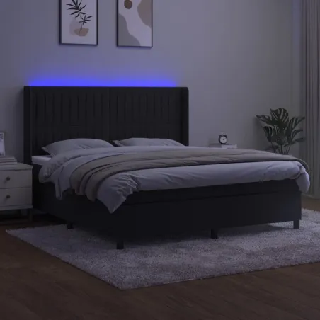 Sommier à lattes de lit matelas et LED Noir 180x200 cm Velours