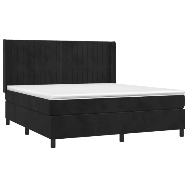 Sommier à lattes de lit matelas et LED Noir 180x200 cm Velours