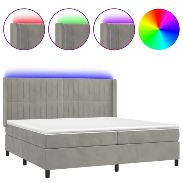 Sommier à lattes de lit matelas et LED Gris clair 200x200 cm
