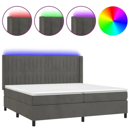 Sommier à lattes de lit matelas et LED Gris foncé 200x200 cm