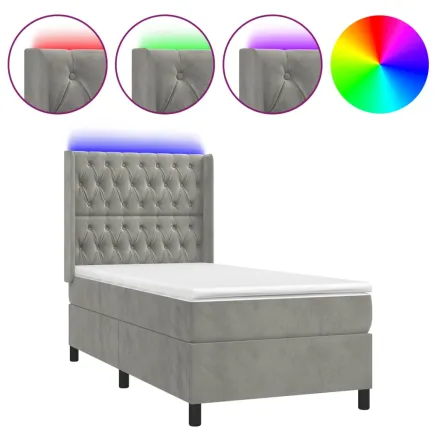 Sommier à lattes de lit matelas LED Gris clair 90x190cm Velours 2
