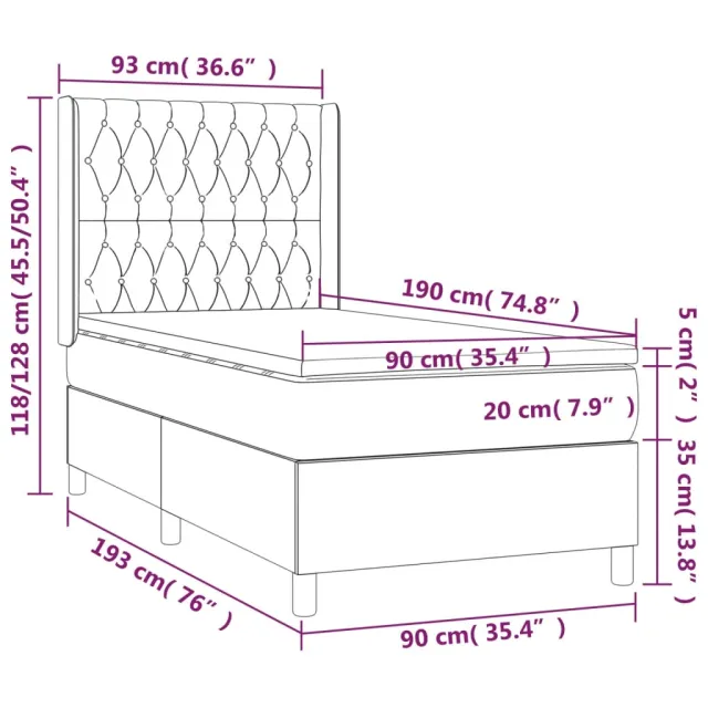 Sommier à lattes de lit matelas LED Gris foncé 90x190cm Velours