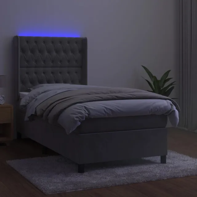 Sommier à lattes de lit matelas LED Gris clair 90x200cm Velours