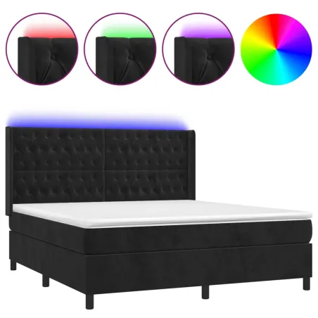 Sommier à lattes de lit matelas et LED Noir 160x200 cm Velours