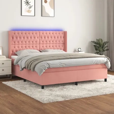 Sommier à lattes de lit matelas et LED Rose 160x200 cm Velours